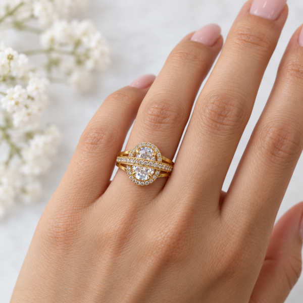 Designer Stone Ring – 1 Gram Gold Finish