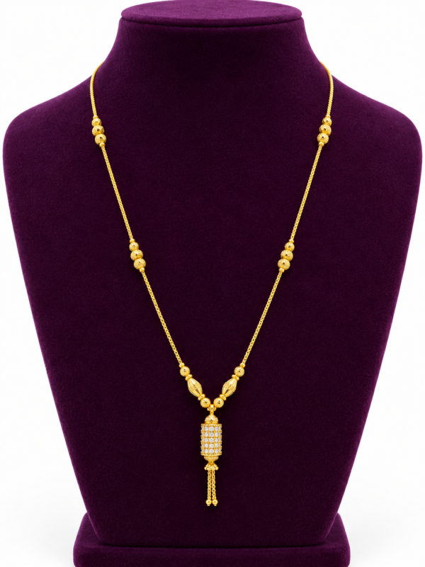 Gold Bead Chain with White Stone Tassel Pendant