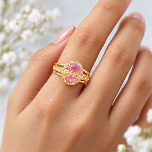 Designer Stone Ring – 1 Gram Gold Finish