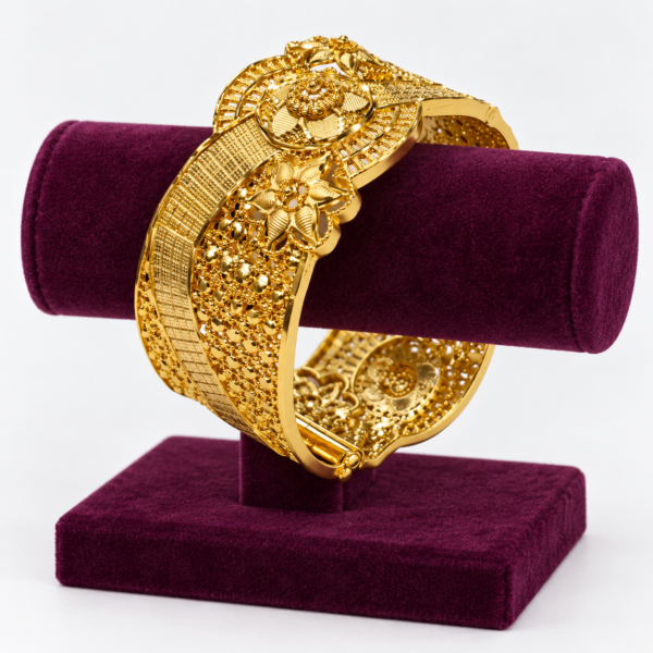 Wide Designer Screw-Opening Bangle – 1 Gram Gold Finish