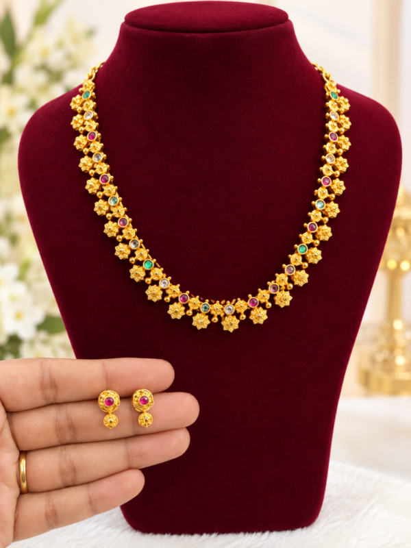 Multicolour Floral Gold Finish Necklace Set with Earrings