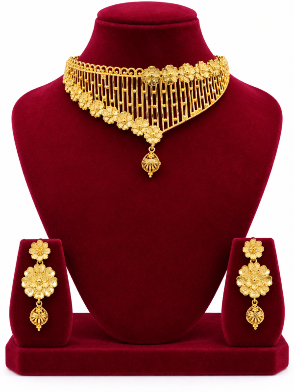 Elegant Floral Net Pattern Gold Forming Choker Set