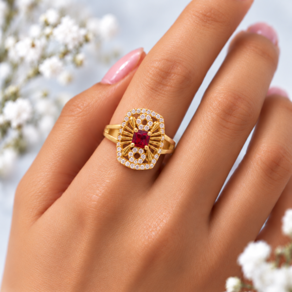 Designer Stone Ring – 1 Gram Gold Finish