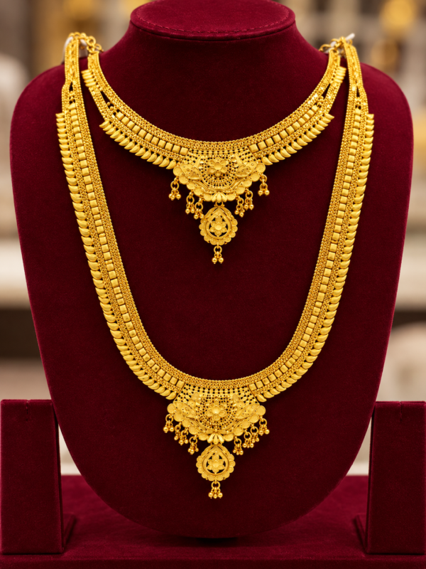 Traditional Floral Bridal Necklace & Long Haram Combo Set