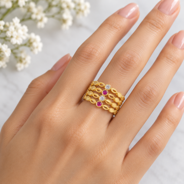 Ruby & White Four Row Ring