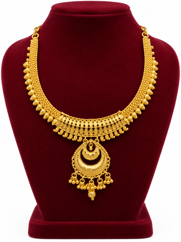 Traditional Crescent Pendant Necklace – 1 Gram Gold Finish